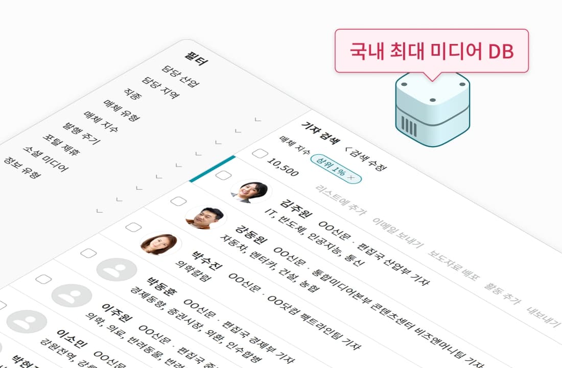 미디어비 미디어 데이터베이스 기능 화면