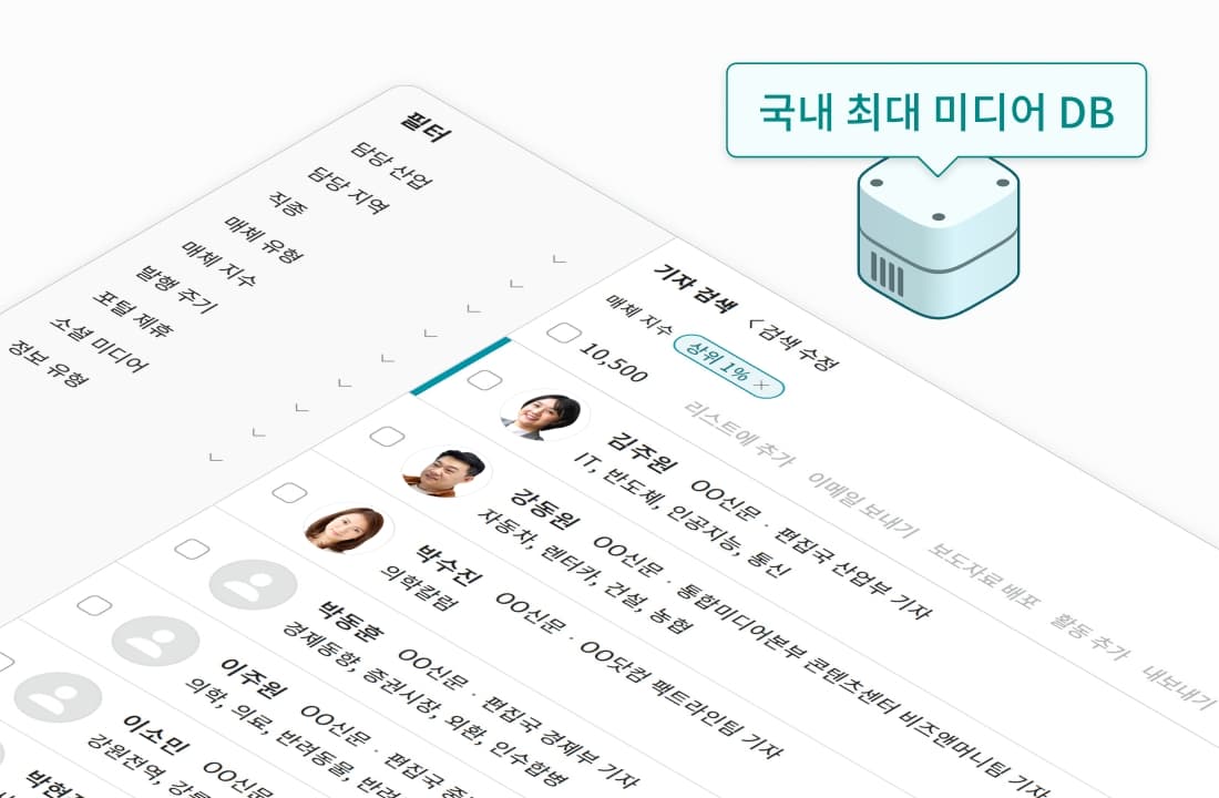 미디어비 미디어 데이터베이스 기능 화면
