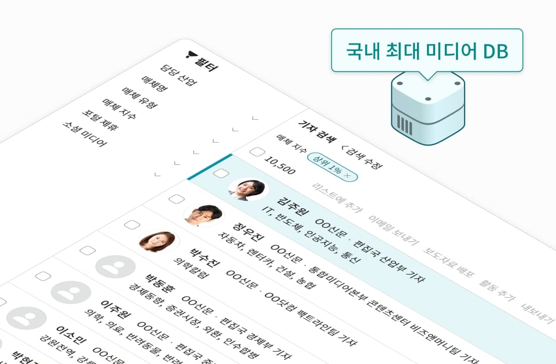 미디어비 미디어 데이터베이스 기능 화면