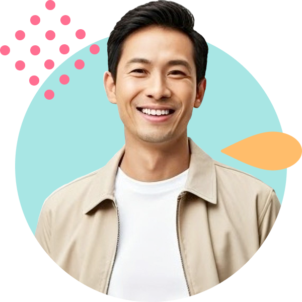 미디어비 기자 프로필 등록을 안내하는 웃는 남성 이미지